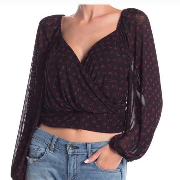 Free People Sweetie Pie Black Floral Mesh Blouse M - Picture 1 of 8